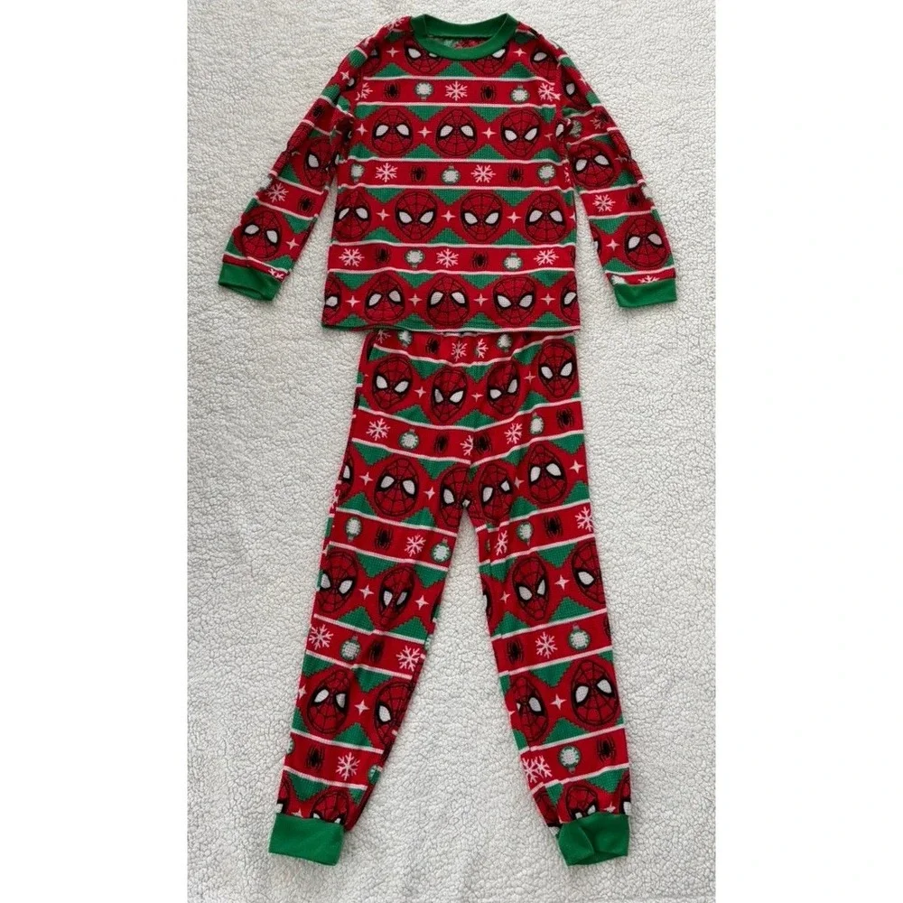 Boys Spiderman Pajama Set Pants Long Sleeve Shirt Holiday Christmas PJs Size 8